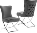 LOULENS Elegance Velvet Dining Chairs Set of 2, Luxurious Upholstered Tufted Dining Room Chairs, Glam Royal Velvet Accent Chairs with Stainless Steel Legs, Dark Gray