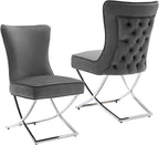 LOULENS Elegance Velvet Dining Chairs Set of 2, Luxurious Upholstered Tufted Dining Room Chairs, Glam Royal Velvet Accent Chairs with Stainless Steel Legs, Dark Gray