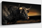 JILLICK Black Bull Sunset Canvas Wall Art, Horizontal Western Wildlife Decor for Living Room Office Bedroom 46x23 Inch, for Living Room Wall Art Decor