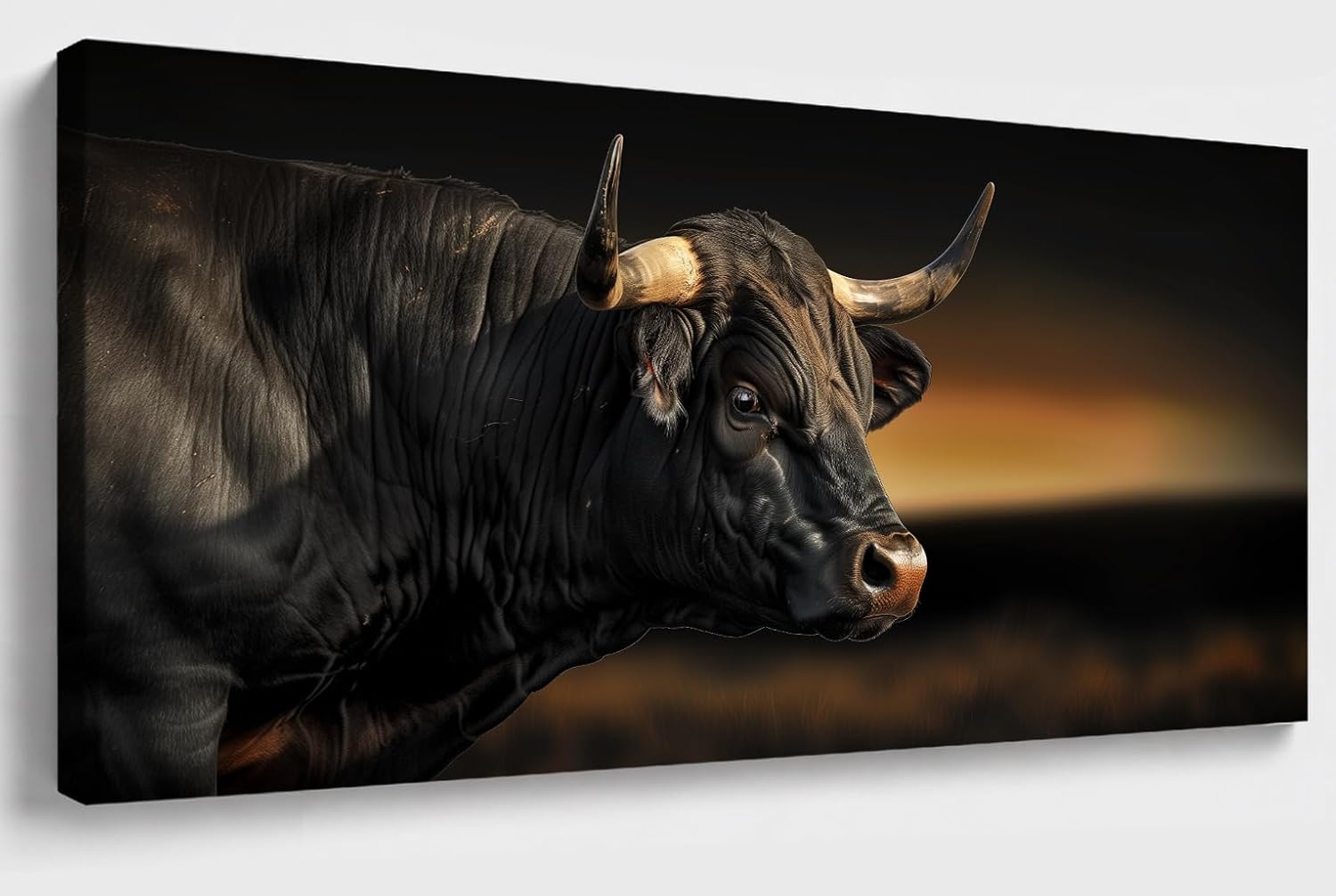 JILLICK Black Bull Sunset Canvas Wall Art, Horizontal Western Wildlife Decor for Living Room Office Bedroom 46x23 Inch, for Living Room Wall Art Decor