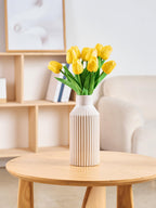 STHIE Beige Ceramic Vase, 8 Inch Rustic Farmhouse Minimalist Vases Home Decor, Small Pampas Grass Vases for Table Living Room (White)