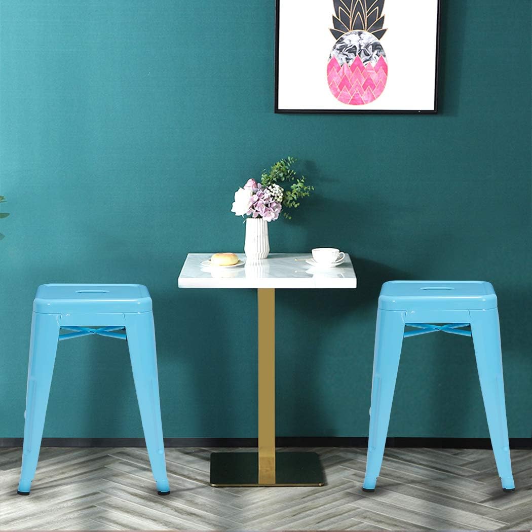 DUHOME 18 Inches Metal Stools Backless Stackable Stools for Bistro, Indoor-Outdoor, Kitchen, Bistro, Patio, Cafe and Restaurants Set of 4, Blue
