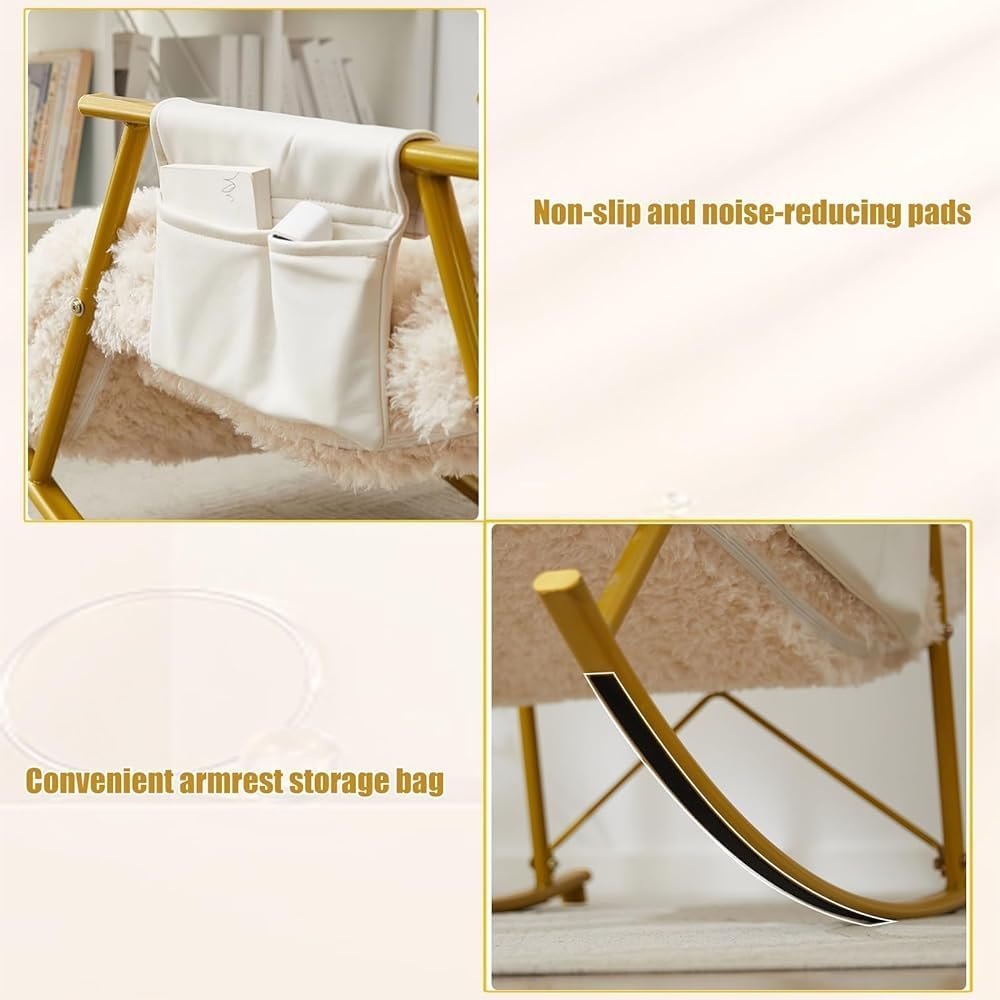 Mecedora Mecedora Mecedora Moderna para Interiores Sillón Mecedora con Bolsillos Laterales Acolchados de Peluche para (Black Legs)