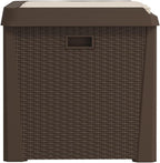 Patio Storage Box with Seat Cushion Brown 33 Gallon Resin Wicker Bench Container for Outdoor Garden Backyard Deck with Lockable Lid and Weather Resistant Design