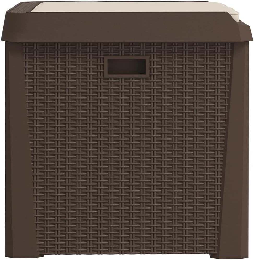 Patio Storage Box with Seat Cushion Brown 33 Gallon Resin Wicker Bench Container for Outdoor Garden Backyard Deck with Lockable Lid and Weather Resistant Design