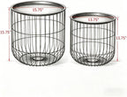 Metal Wire Basket Side Tables, Black, Set of 2, Nesting Design with Storage, Powder-Coated Steel, No Assembly Required