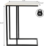 Eyely DNE4005A Mae 24.25" Designer Metal C-Shaped End Table and Side Couch Table w/White Marble Top for Living Room, Bedroom, Black