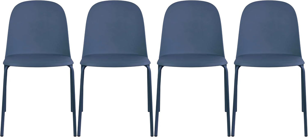 2xhome Set of 4 Modern Stackable Armless Dining Chairs | Plastic Shell Seat with Metal Legs | Indoor or Outdoor Use | Home Kitchen Patio, Blue