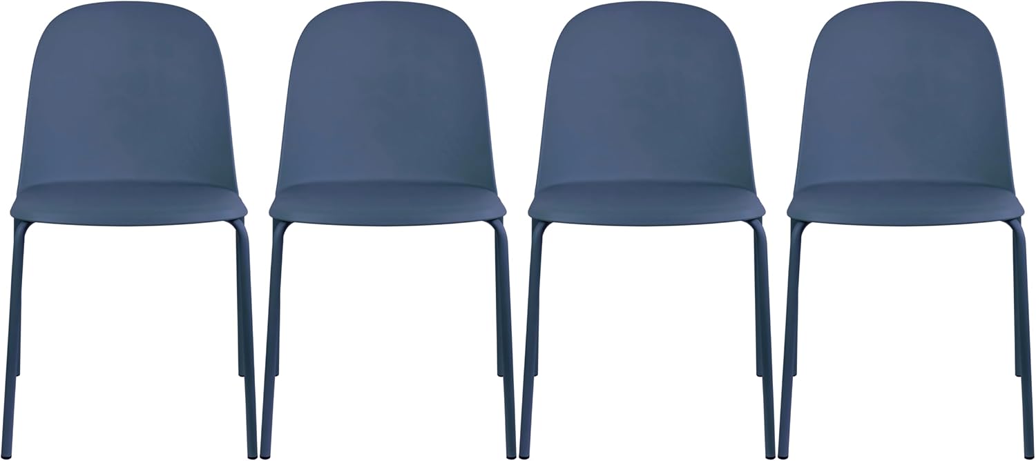 2xhome Set of 4 Modern Stackable Armless Dining Chairs | Plastic Shell Seat with Metal Legs | Indoor or Outdoor Use | Home Kitchen Patio, Blue