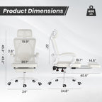 Farini Office Chair with Footrest, Ergonomic Mesh Office Chair with Headrest, High Back Desk Chair with Lumbar Support, Swivel Computer Chair for Office Study Room, White and Beige