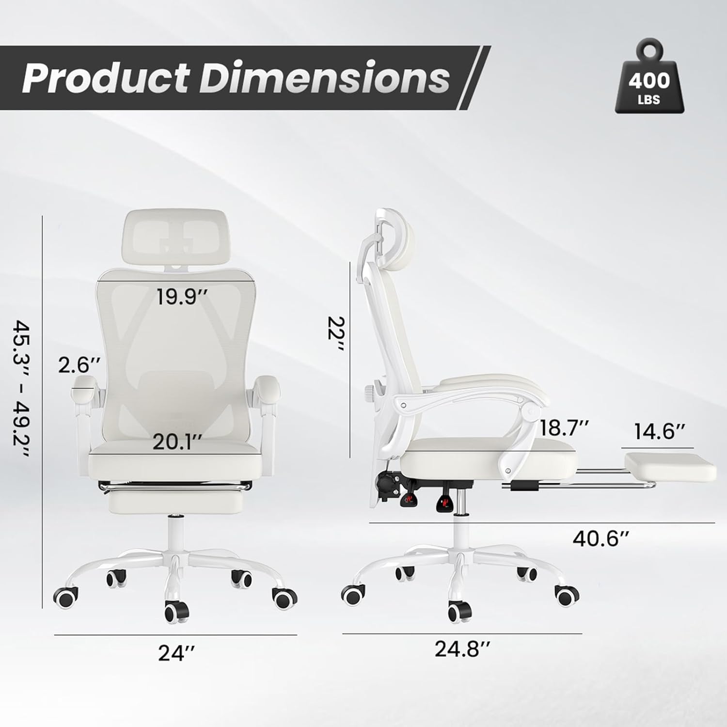 Farini Office Chair with Footrest, Ergonomic Mesh Office Chair with Headrest, High Back Desk Chair with Lumbar Support, Swivel Computer Chair for Office Study Room, White and Beige