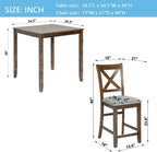 Merax Farmhouse Dining Table Set for 4, Counter Height Kitchen Table Set with Square Table and 4 Upholstered Chairs for Kitchen, Dining Room, Small Space, Walmut