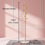 Coat Rack Freestanding Gold Clothes Rack with Marble Base & 7 Staggered Round Hooks, Heavy Duty Stable Coat Hanger Garment Stand for Entryway Bedroom, Hall Tree Racks for Clothing Hats Bags Purses