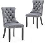 Hixkol Velvet Dining Chairs Set of 2,Upholstered Dining Chairs with Ring Pull Trim and Button Back,Modern Seating for Kitchen, Dining Room & Living Room(Grey)