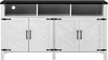 59'' Modern 4-Door Sideboard Buffet with Power Outlets & USB Ports,Adjustable Shelves and Half-Open Storage Cabinet,Metal Accents & Aluminum Handles for Living Room,Dining Room,Entryway (White+Black)