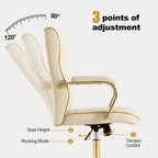 Beige and Gold Office Desk Chair,Conference Room Chairs,Mid Back Vintage Executive Leather Chair,Ergonomic Computer Swivel Chair with Rocking Function and Padded Arms,Adjustable Height