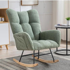 Nursery Rocking Chair Teddy Upholstered Glider Rocker Rocker Accent Chair with High Backrest Armchair Comfy Side Pocket Modern Rocking Accent Chairs for Living Room, Nursery, Office-Green