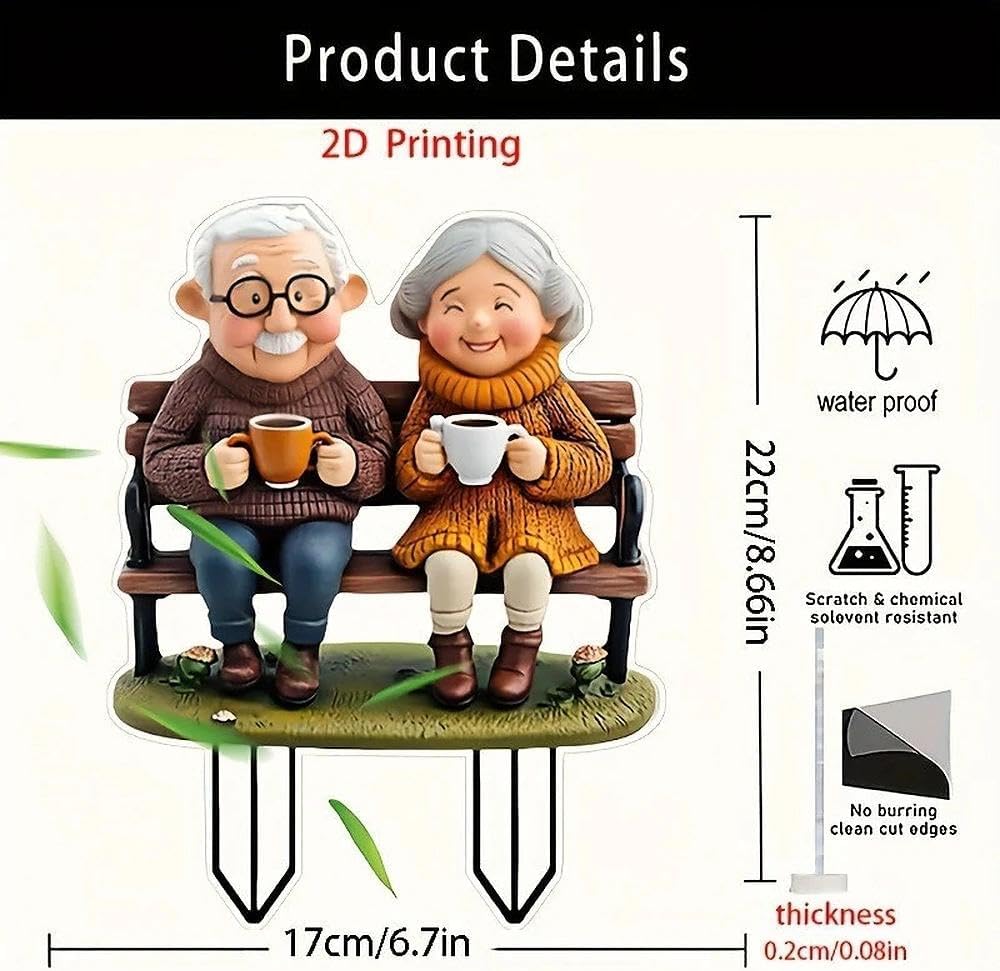 1-Pack Flat Acrylic Romantic Couple Bench - Weather-Resistant Outdoor Art | Perfect for Lawn, Flower Pots, Terraces (Valentine’s Day/Wedding Decor)