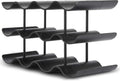 Countertop Wine Rack - 12 Bottle Freestanding Wine Bottle Holder Stand - 3 Tier Wooden Wine Storage Rack - Black Wavy Wine Organizer for Cabinet Pantry Home Kitchen Bar
