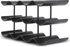 Countertop Wine Rack - 12 Bottle Freestanding Wine Bottle Holder Stand - 3 Tier Wooden Wine Storage Rack - Black Wavy Wine Organizer for Cabinet Pantry Home Kitchen Bar