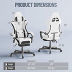 Ferghana Breathable Fabric Ergonomic Gaming Chair, Ergonomic High Back Gamer Chair with Footrest and Linkage Armrest, Office Computer Video Game Chair for Adult, White/Black
