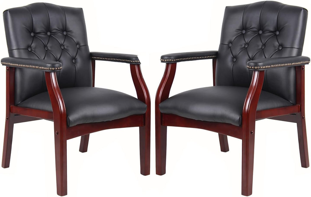 Leather Office Reception Guest Chairs, Ergonomic Office Executive Side Chair, Mid-Back Waiting Room Conference Office Guest Lobby Chairs with Padded Seat and Arms,No Wheels,1 PC(Black)
