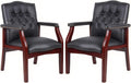 Leather Office Reception Guest Chairs, Ergonomic Office Executive Side Chair, Mid-Back Waiting Room Conference Office Guest Lobby Chairs with Padded Seat and Arms,No Wheels,1 PC(Black)