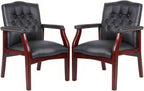 Leather Office Reception Guest Chairs, Ergonomic Office Executive Side Chair, Mid-Back Waiting Room Conference Office Guest Lobby Chairs with Padded Seat and Arms,No Wheels,1 PC(Black)