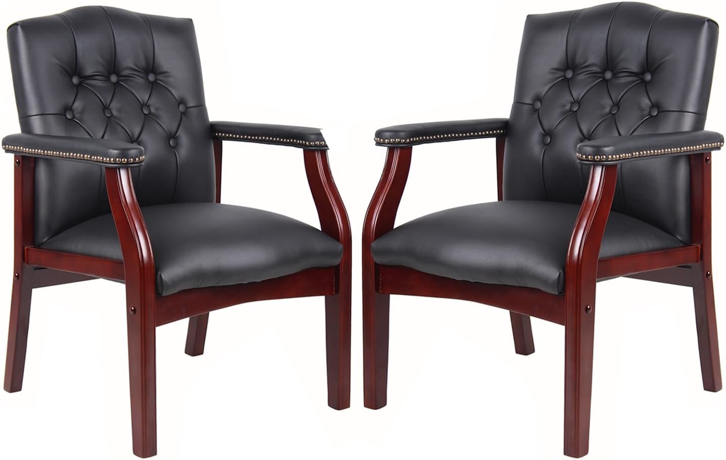 Leather Office Reception Guest Chairs, Ergonomic Office Executive Side Chair, Mid-Back Waiting Room Conference Office Guest Lobby Chairs with Padded Seat and Arms,No Wheels,1 PC(Black)