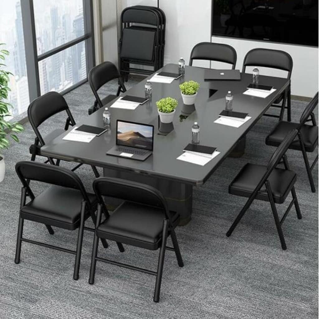 Folding Upholstered Office Conference Training Chair Black Space Saving and Inverted Fitness Design