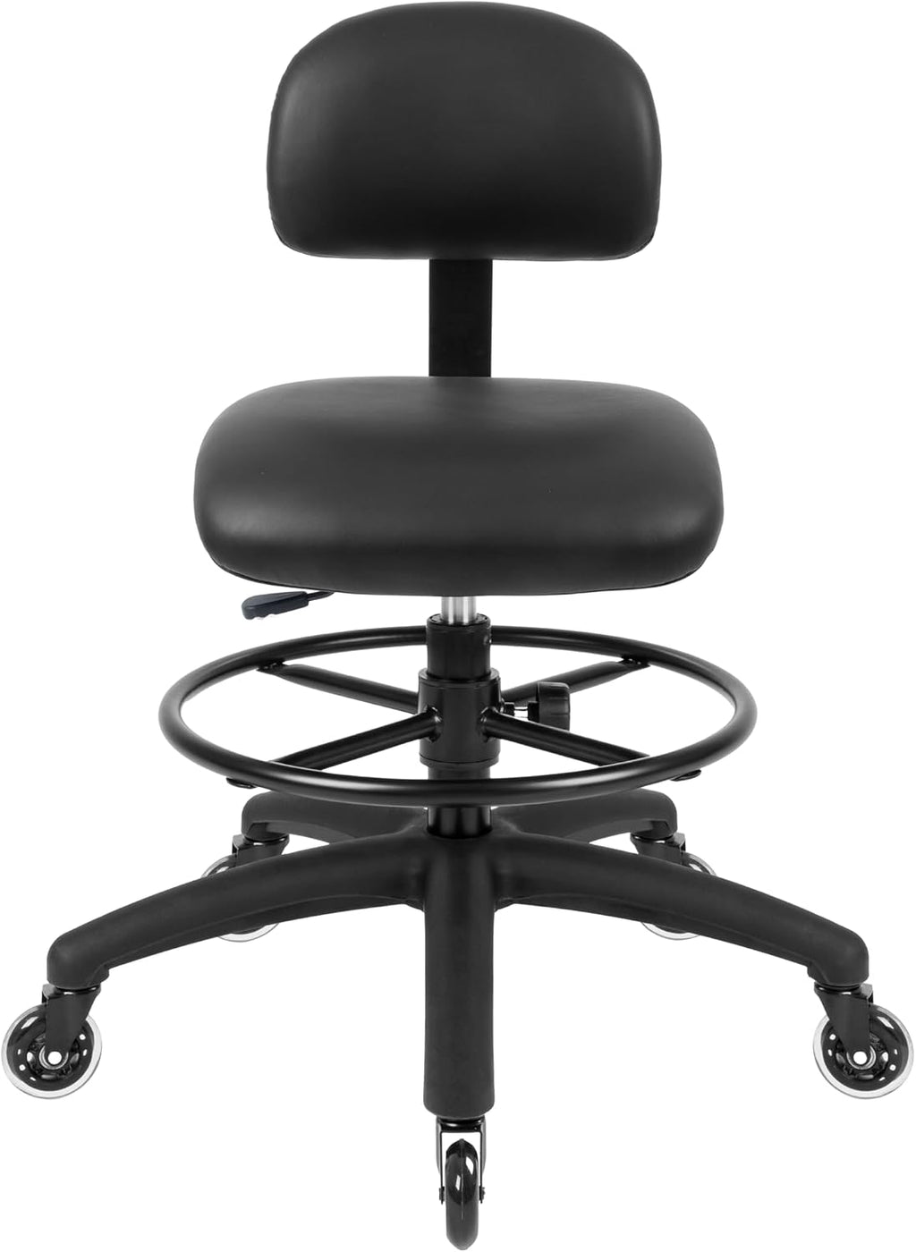 TAKE UR SEAT® Economical Multi-Purpose Medical Spa Drafting Stool with Adjustable seat and Back Height. Advanced Fabric seat Cover is Easy to Clean. Blade Wheels (Med. Bench Height Black)
