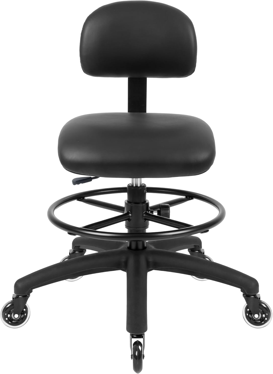 TAKE UR SEAT® Economical Multi-Purpose Medical Spa Drafting Stool with Adjustable seat and Back Height. Advanced Fabric seat Cover is Easy to Clean. Blade Wheels (Med. Bench Height Black)