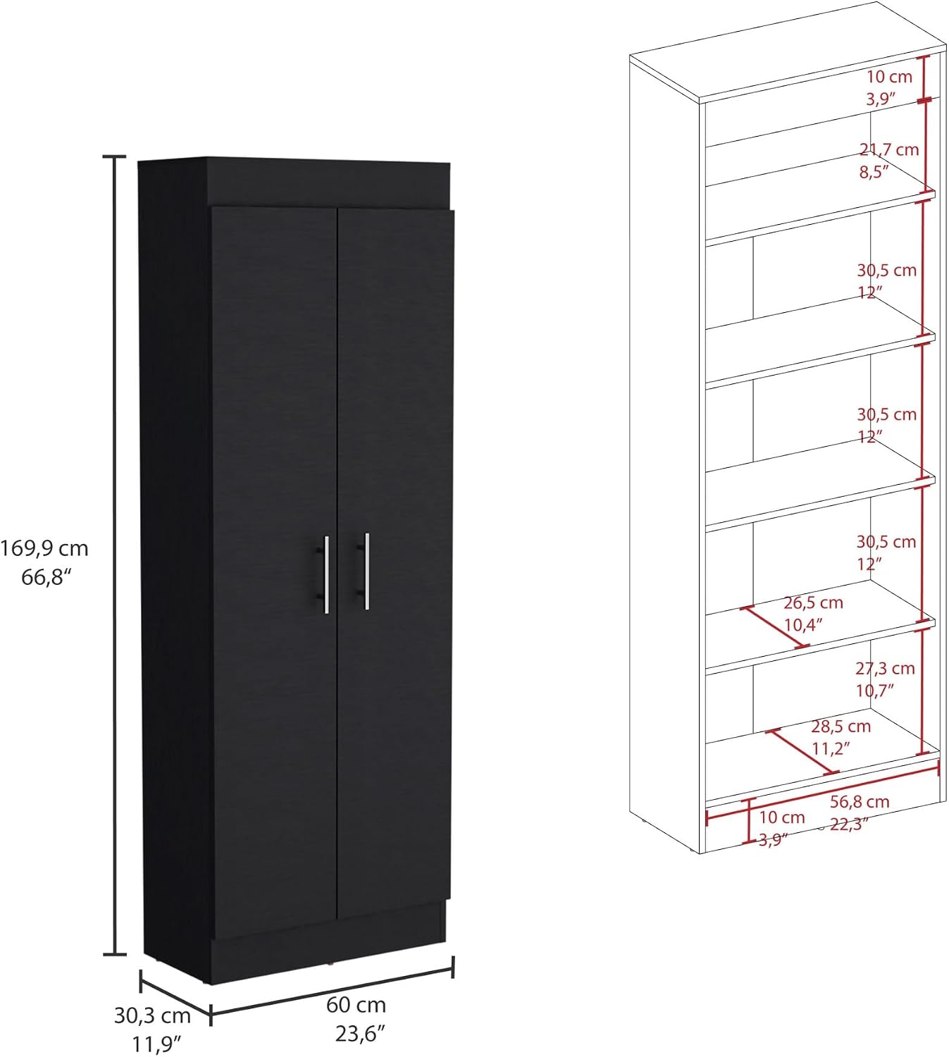 Pantry Cabinet, Space-Efficient 2-Door Design with Multiple Shelves,for Kitchen Home