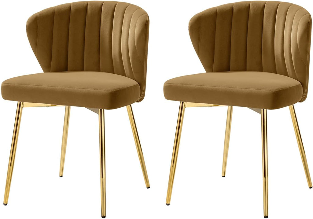 TINA'S HOME Velvet Dining Chairs Set of 2, Modern Upholstered Side Chair with Golden Legs, Small Cute Armless Accent Chair for Living Room, Kitchen, Bedroom, Beauty Room, Golden