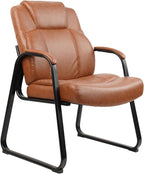 CLATINA Big & Tall 500 LBS Guest Chair, PU Leather Office Reception Chairs with Sled Base, Desk Chair No Wheels for Waiting Room Conference Lobby Computer Living Room School, Brown