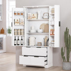 72" Modern Fluted Kitchen Pantry Cabinet with 2 Large Drawers & 8-Door Spice Rack, Freestanding Storage Organizer for Bathroom, Dining Room, Office, Entryway (White)