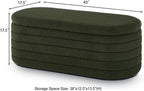 Modern Oval Storage Ottoman Bench, Upholstered Boucle Teddy Fabric End of Bed Bench with Storage, End of Bed Stool with Safety Hinge for Bedroom, Living Room, Entryway, Dark Green