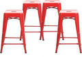 Buschman Metal Bar Stools 24" Counter Height, Indoor/Outdoor and Stackable, Set of 4 (Red)
