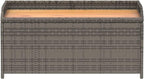 Grey and Brown Storage Bench with Gas Spring Lid, Poly Rattan and Acacia Wood, UV Resistant Water-Resistant Outdoor Indoor Seating for Patio Balcony Garden, Ample Storage