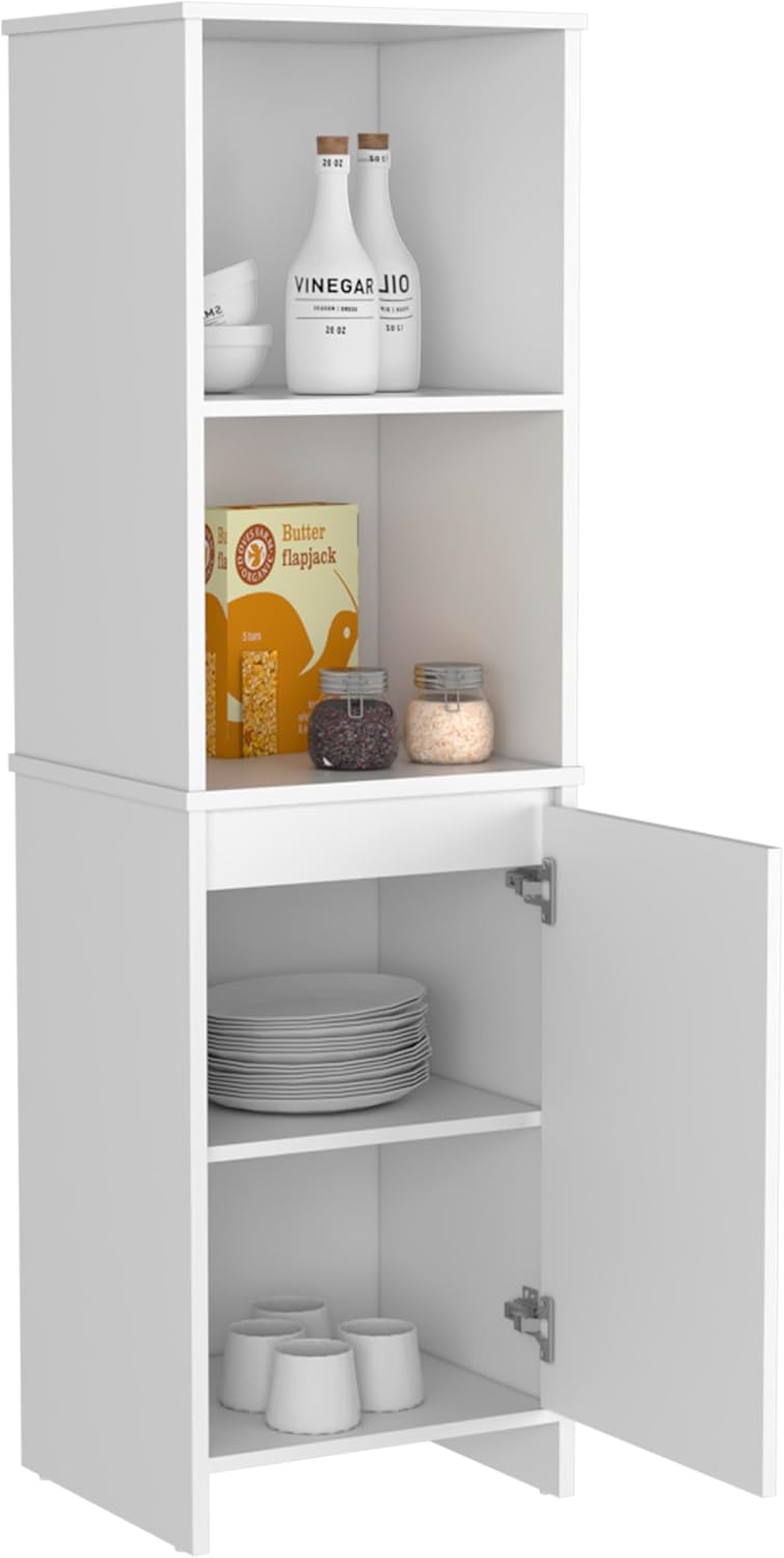 Kitchen Pantry, Two External Shelves, Single Door Cabinet, Two Interior Shelves for Kitchen,Dining Room,White,17.7 * 15.7 * 15.7