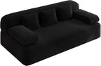 78.7'' Boneless Couches Queen, Corduroy Futon Sofa Bed, Modern Floor Couch, Cloud Convertible Sleeper Sofa Daybed, Comfy Loveseat, 3 Pillows, for Small Spaces, Living Room, Apartment, Black