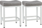 Sweetcrispy 24 Inch Bar Stools Set of 2, PU Leather Counter Height Stools | Upholstered Modern Saddle Barstools with Metal Base and Footrest for Home Bar, Small Apartment, Grey