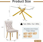SSLine 61" Glass Dining Table Set for 6,Modern 7 Pieces Kitchen Table and Chairs Set w/Gold Tempered Glass Tabletop and 6 Velvet Chairs for Kitchen Apartment