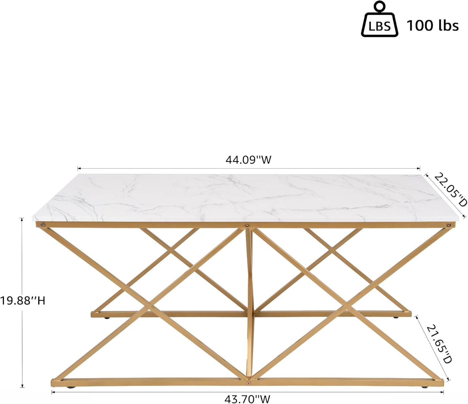 unipaws Modern Nesting Coffee Table Set of 3, Faux Marble Top with Golden Frame, Coffee Table with 2 Square End Side Tables, Perfect for Living Room, Apartment, Office