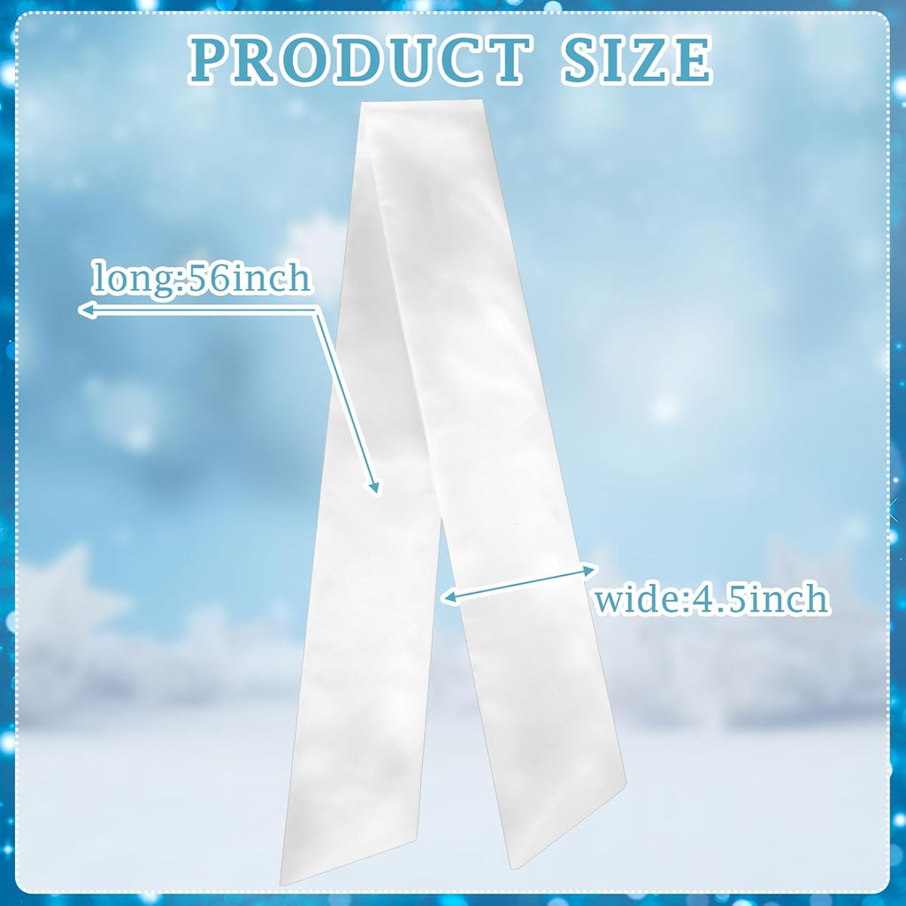 VitalCozy White Wreath Sash for Front Door Blank Satin Tulle Bow Wreath Sash Embroidery Monogram Plain Ribbon Accessories for Xmas Party Yard Doorway Indoor Outdoor Wall (4.5'' X 56'',Satin)