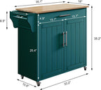 Kitchen Island with Storage, Wooden Countertop Rolling Kitchen Island On Wheels Storage Cabinet, Mobile Kitchen Island Cart with Towel Rack, Spice Rack and Drawers,Green