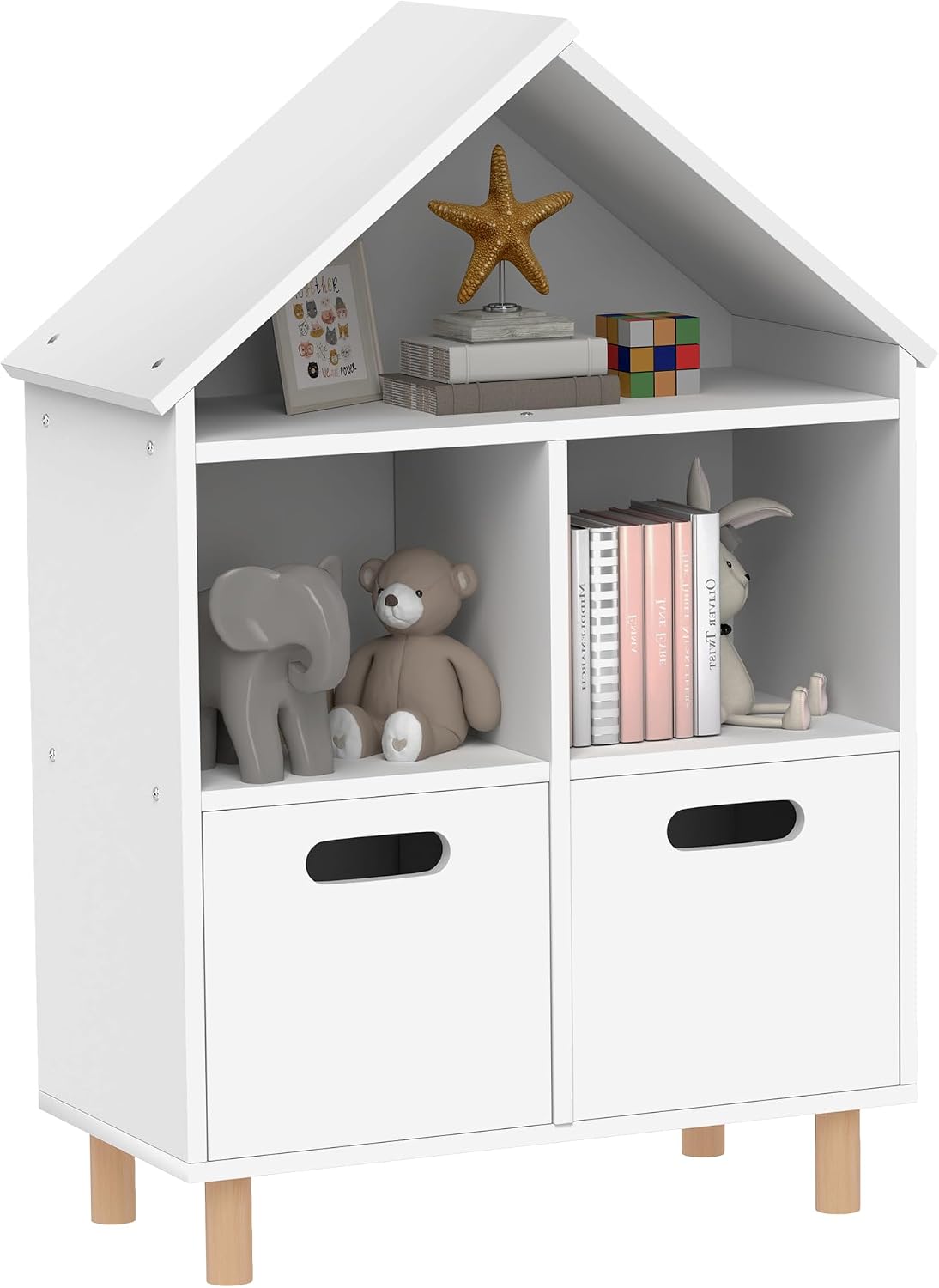 Bookshelf, 3 Tier Bookcase with Two Drawers, Bookshelf for Rooms, Bedroom, Nursery, White