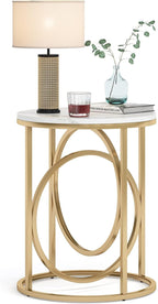 Tribesigns Round End Table, 20" Modern Sofa Side Table with Gold Base, Faux Marble Accent Table Bedside Table Nightstand for Living Room, Bedroom, White and Gold
