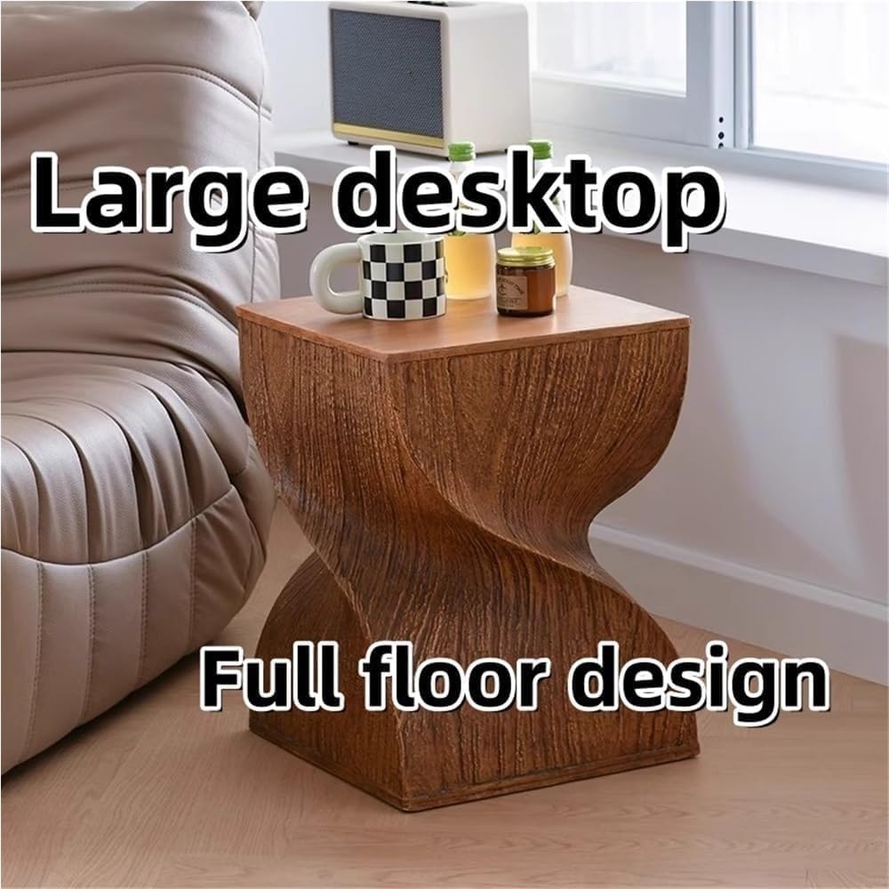 Creative Design Side Table Magnesium Oxide End Table for Patio Living Room Bedroom Night Stand for Small Spaces(Grey)