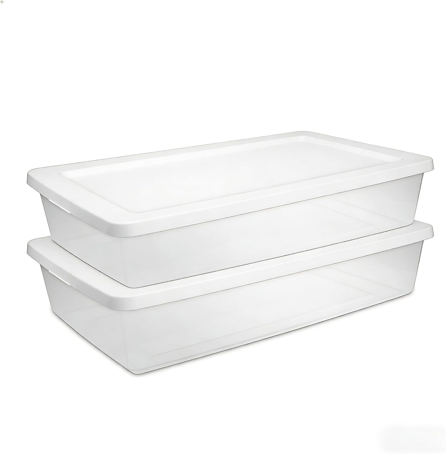 2 Pack 41 Quart Clear Storage Bin with Lid, Clear Plastic Container with Secure Snapping Lids, Under Bed Storage Container, Stackable Bin for Home and Office Organization, White